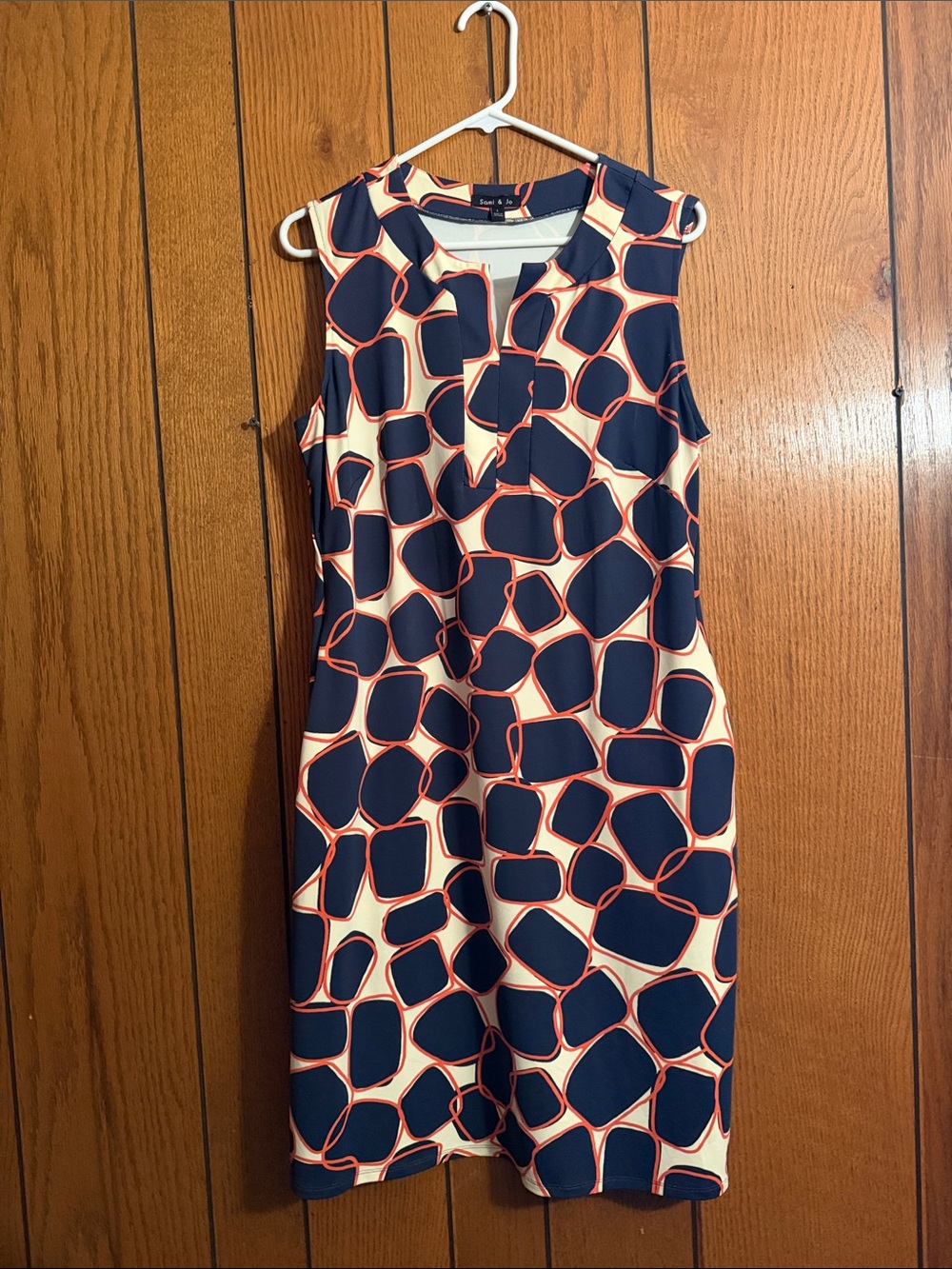 Sami & Jo Navy, Cream & Coral Abstract Sleeveless Dress